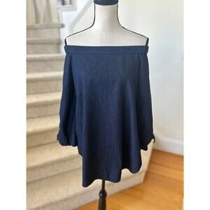 Tibi Denim Off the Shoulder Tunic Length Blouse